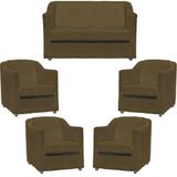 Kit Namoradeira Decorativa + 4 Poltronas Para Sala Manicure Recepção Consultório Mila Suede