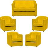 Kit Namoradeira Decorativa + 4 Poltronas Para Sala Manicure Recepção Consultório Mila Suede