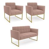 Namoradeira E 2 Poltronas Industrial Dourado Elisa Bouclê D03 - D?rossi Cor Rose