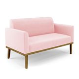 Sofá Namoradeira Base De Madeira Fixa Castanho Marisa Suede Rosa Bebê D03 - D?rossi
