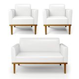 Sofá Namoradeira Com 2 Poltronas Base De Madeira Fixa Castanho Marisa Corano D03 - D?rossi Cor Branco