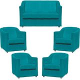 Kit Namoradeira Decorativa + 4 Poltronas Para Sala Manicure Recepção Consultório Mila Suede