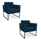 Poltrona Decorativa Industrial Preto Kit 2 Elisa Bouclê D03 - D?rossi Cor Azul