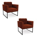 Poltrona Decorativa Industrial Preto Kit 2 Elisa Bouclê D03 - D?rossi Cor Terra