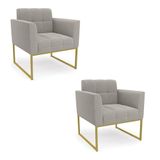 Poltrona Decorativa Industrial Dourado Kit 2 Elisa Bouclê D03 - D?rossi Cor Cinza