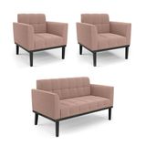 Namoradeira 2 Poltronas Base Madeira Fixa Pto Elisa Bouclê D03 - D?rossi Cor Rose