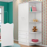 Guarda-roupa Infantil Aurora C Prateleiras 2 Portase 3 Gavetas Branco