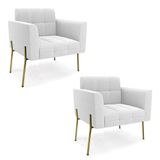 Poltrona Sala Estar Pé Ferro Dourado Kit 2 Elisa Bouclê D03 - D?rossi Cor Off White