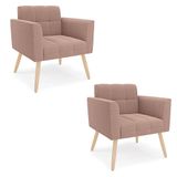 Poltrona Sala Estar Pé Palito Natural Kit 2 Elisa Bouclê D03 - D?rossi Cor Rose