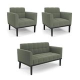 Namoradeira 2 Poltronas Base Madeira Fixa Pto Elisa Bouclê D03 - D?rossi Cor Verde Pistache