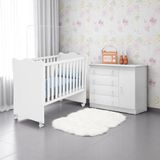 Conjunto Infantil Doce Sonho Branco/branco: Berço Doce Sonho Kit Rodízios Cômoda Doce Sonho Guarda-roupa Doce Sonho
