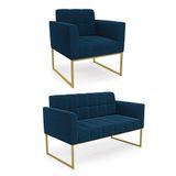 Namoradeira E Poltrona Industrial Dourado Elisa Bouclê Azul D03 - D?rossi