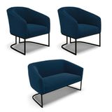 Namoradeira E 2 Poltronas Industrial Preto Stella Bouclê D03 - D&#39;rossi Cor Azul