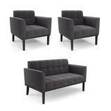 Namoradeira 2 Poltronas Base Madeira Fixa Pto Elisa Bouclê D03 - D?rossi Cor Grafite