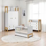 Berço Fantasia Branco Acetinado + Cômoda 3g C/nicho + Guarda-roupa 3p/2g C/nicho Fantasia