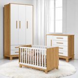 Conjunto Infantil Encanto Slim Freijo/branco: Berço Encanto Slim Mini Cama Cômoda Encanto Slim Guarda-roupa Encanto