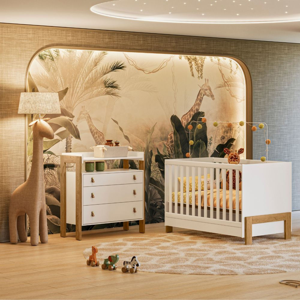 Quarto De Bebê Berço Mini Cama E Cômoda Fantasia Qmovi