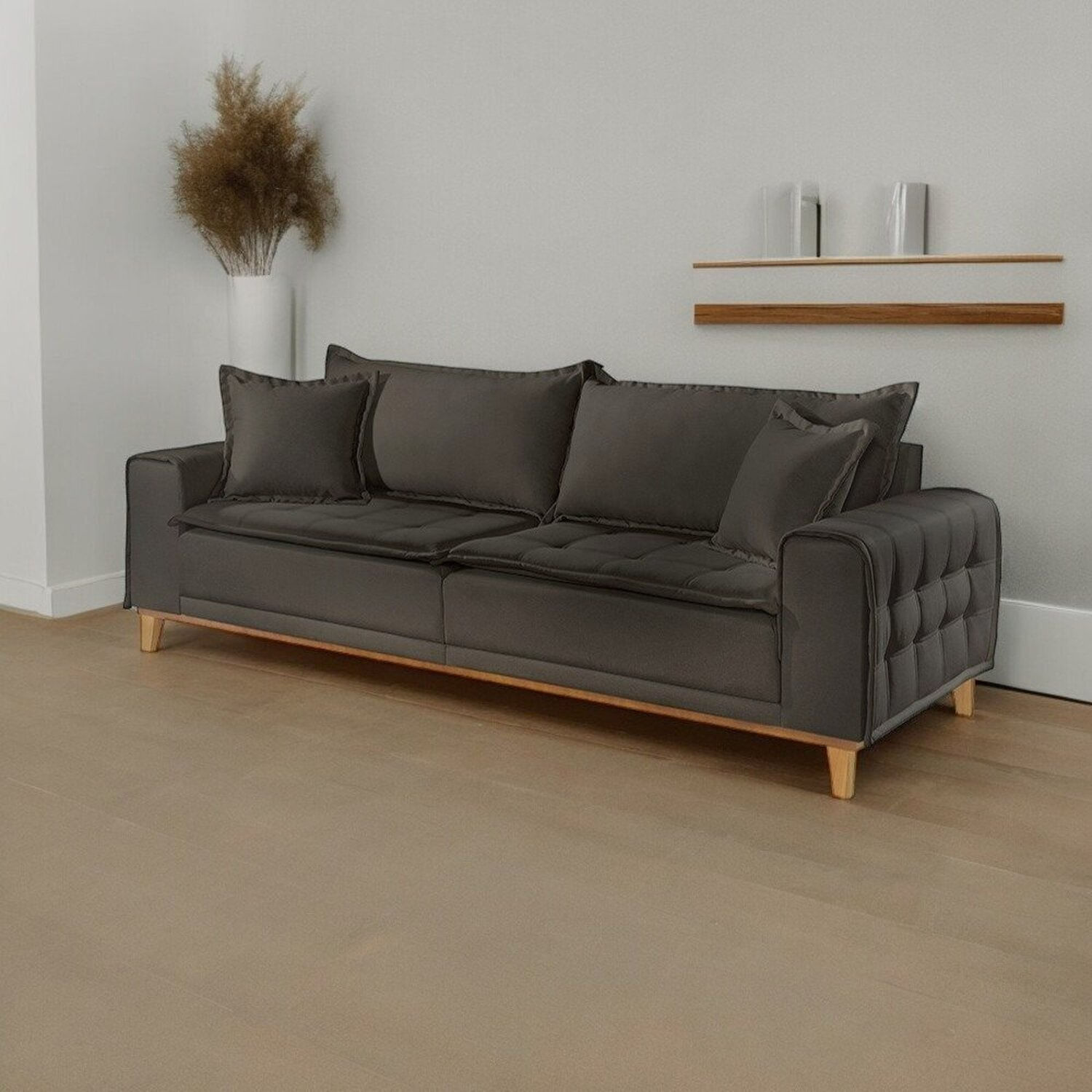 Sofá Para Sala De Estar Fixo 4 Lugares Orfeu Luxo Cinza