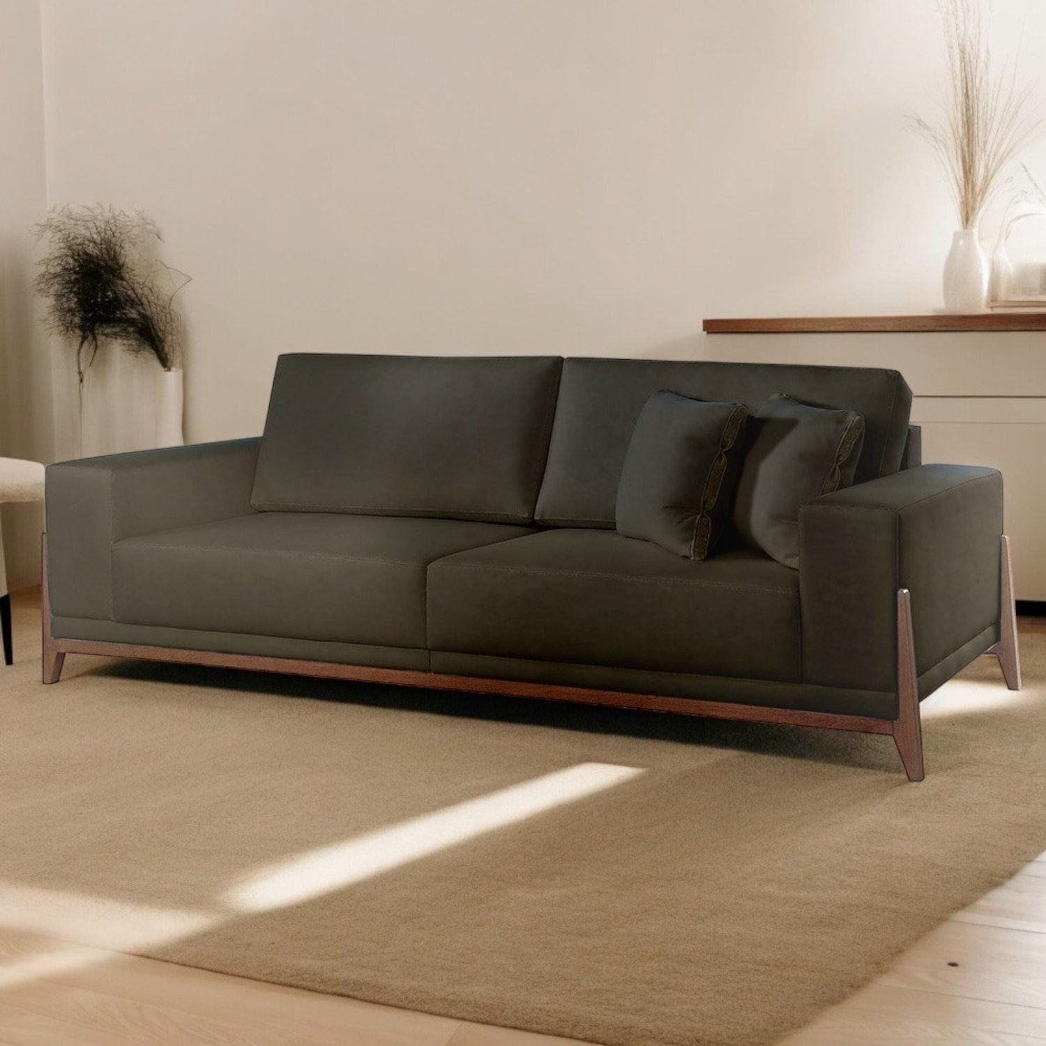 Sofá Para Sala De Estar Fixo 4 Lugares Magnus Luxo Cinza