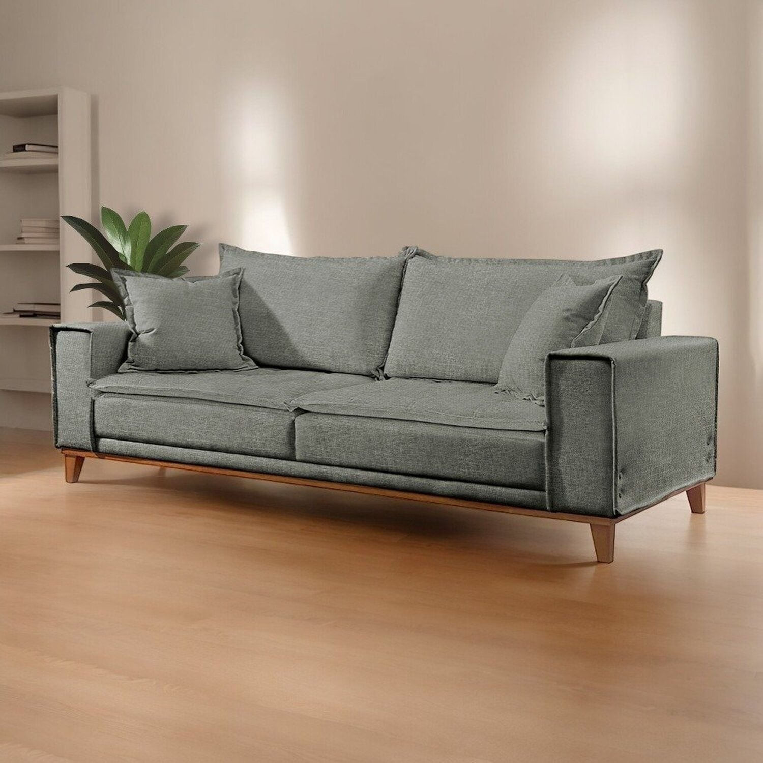 Sofá Para Sala De Estar Fixo 4 Lugares Aquiles Luxo Cinza