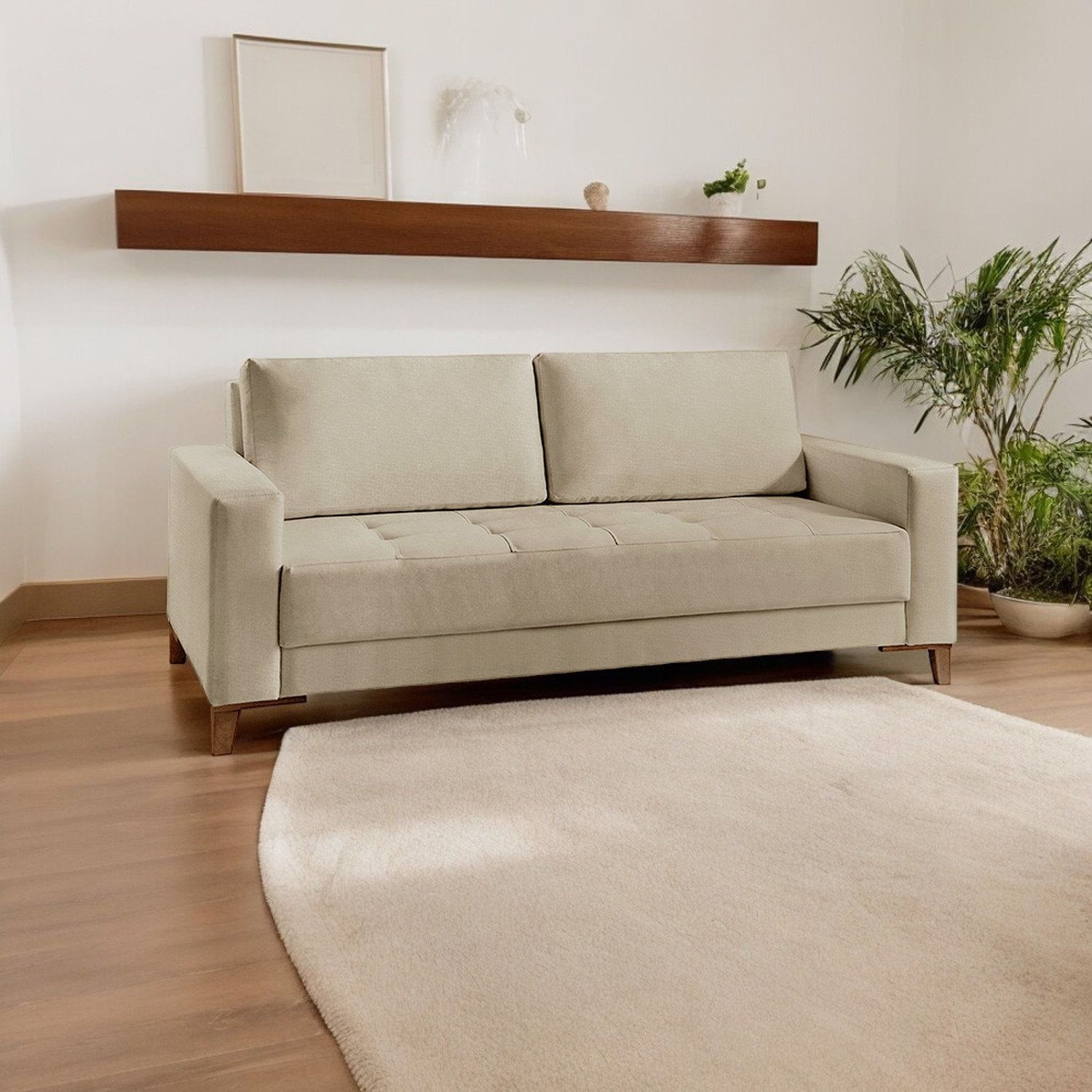 Sofá Para Sala De Estar Fixo 4 Lugares Orion Luxo Bege Médio