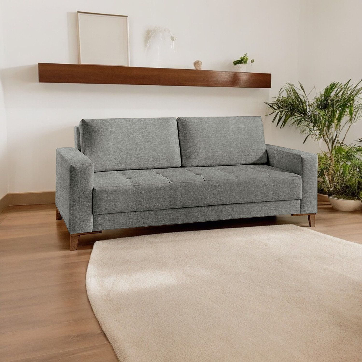 Sofá Para Sala De Estar Fixo 4 Lugares Orion Luxo Cinza