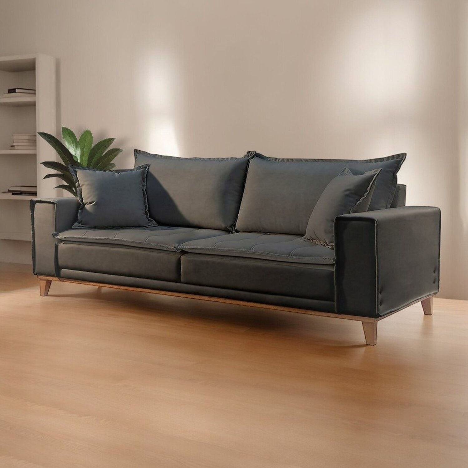 Sofá Para Sala De Estar Fixo 4 Lugares Aquiles Luxo Cinza