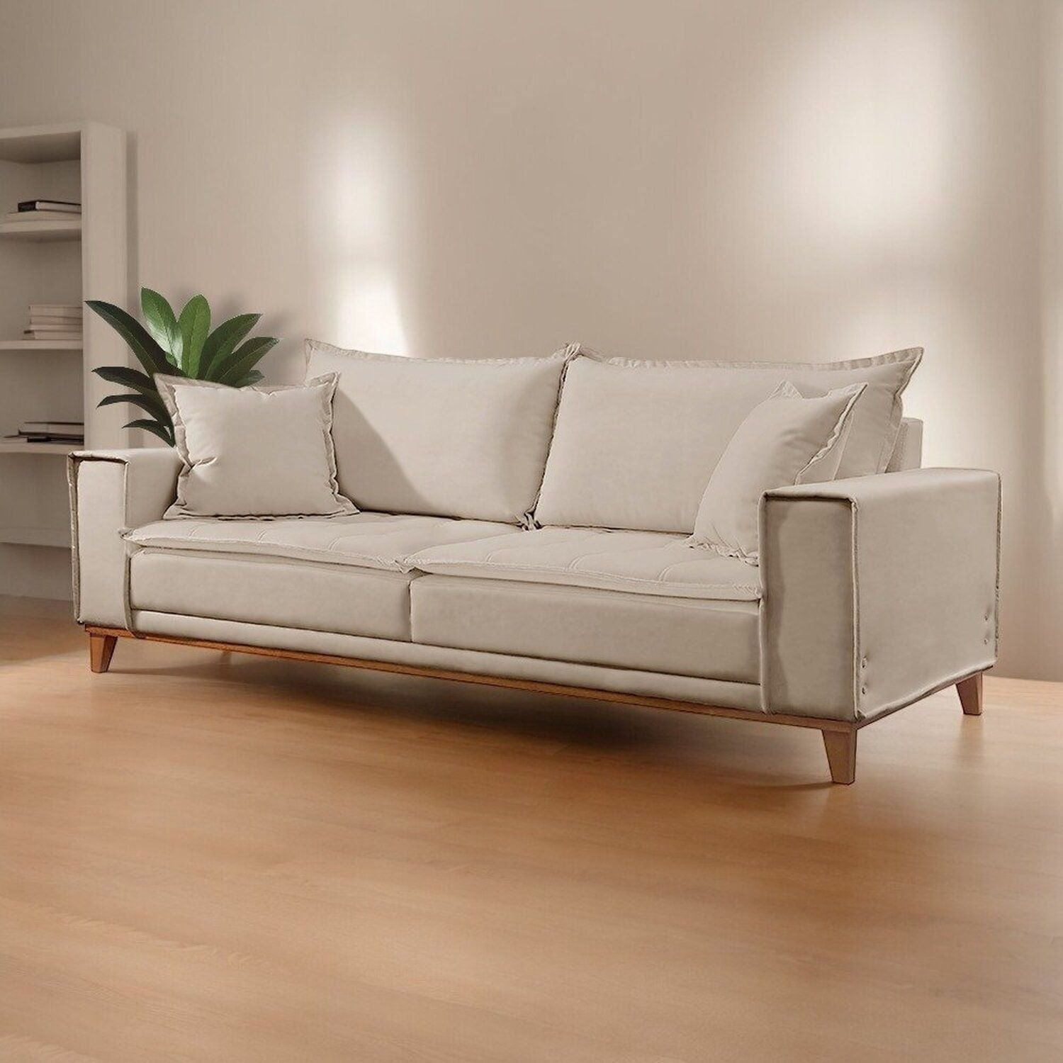 Sofá Para Sala De Estar Fixo 4 Lugares Aquiles Luxo Bege Claro