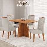 Conjunto Sala De Jantar Mesa 120x77,5cm Tampo Sem Vidro Com 4 Cadeiras Tannat Mel/bege