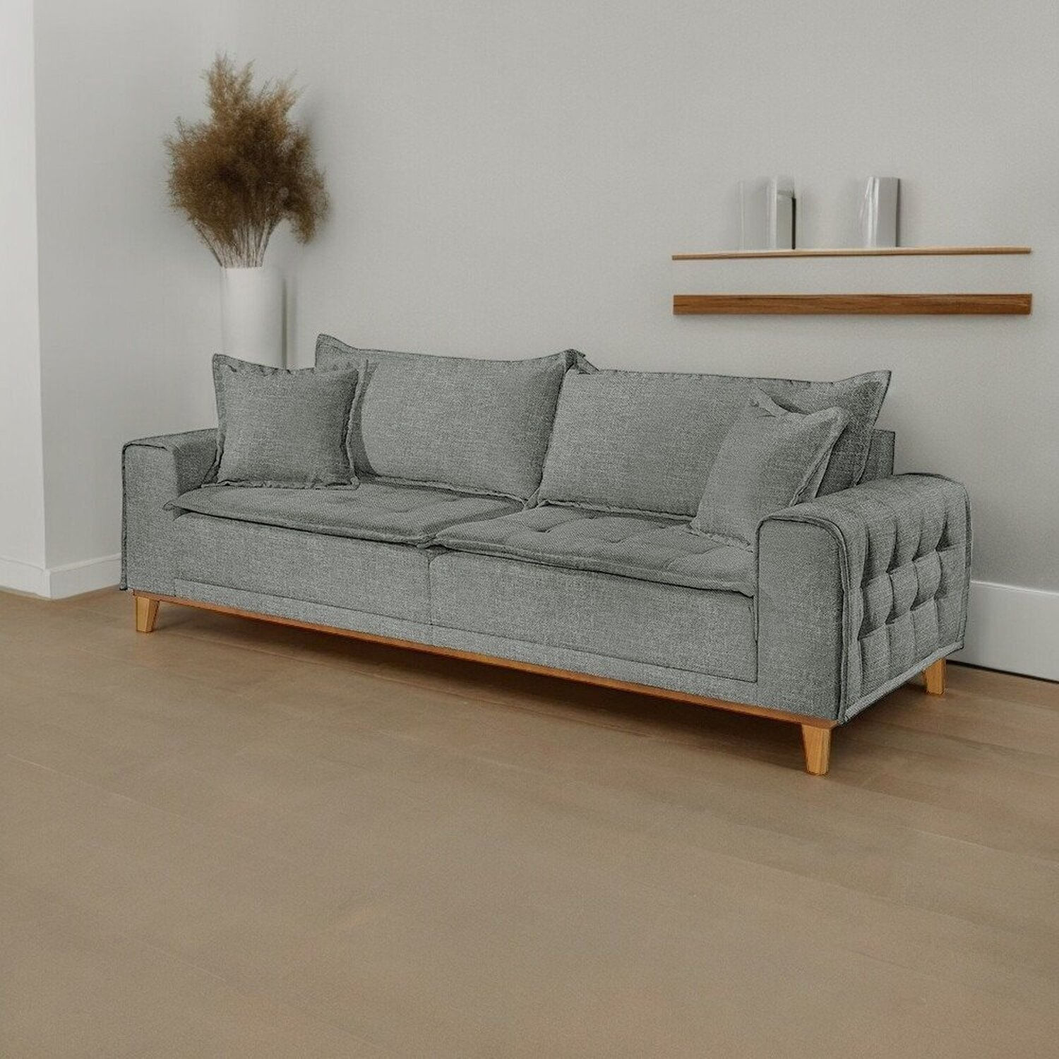 Sofá Para Sala De Estar Fixo 4 Lugares Orfeu Luxo Cinza