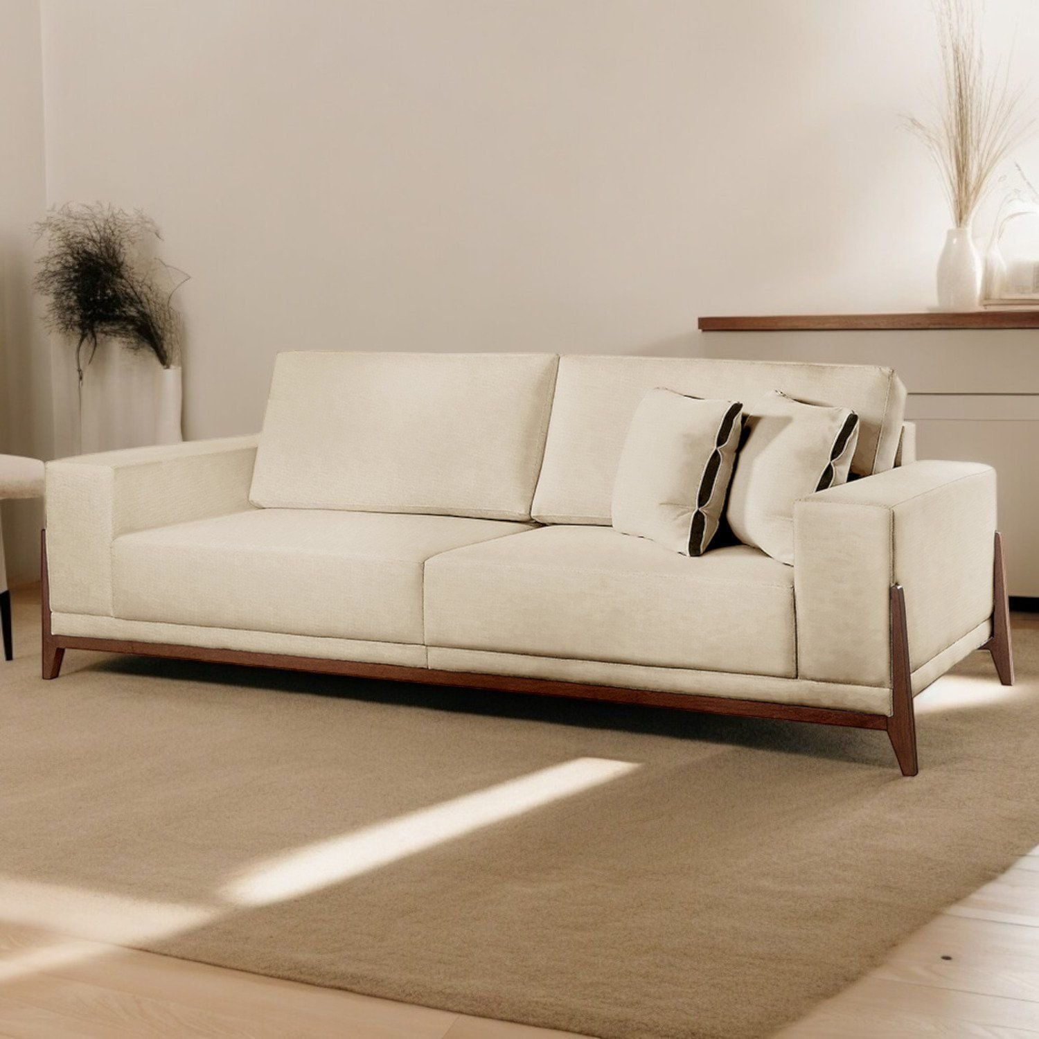 Sofá Para Sala De Estar Fixo 4 Lugares Magnus Luxo Bege Claro