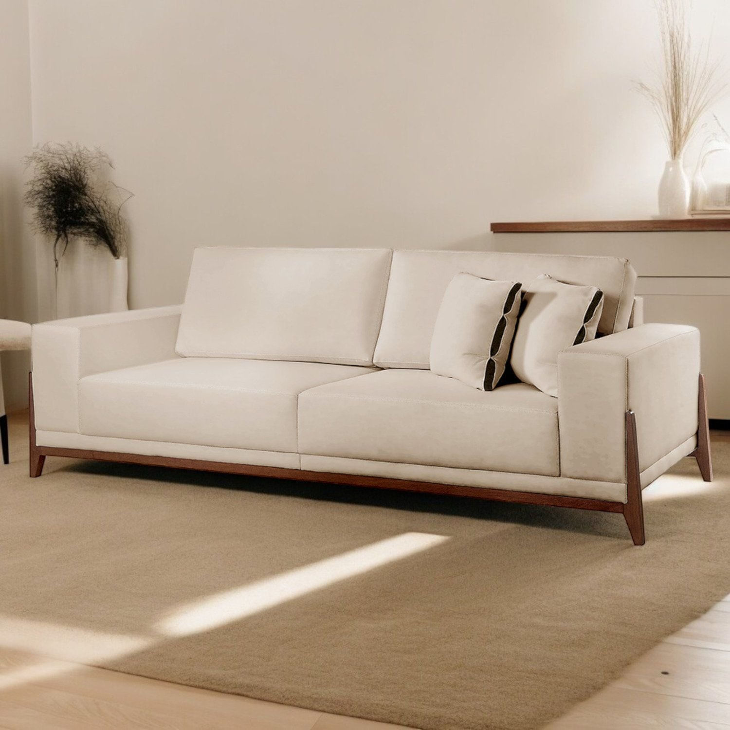 Sofá Para Sala De Estar Fixo 4 Lugares Magnus Luxo Bege Claro