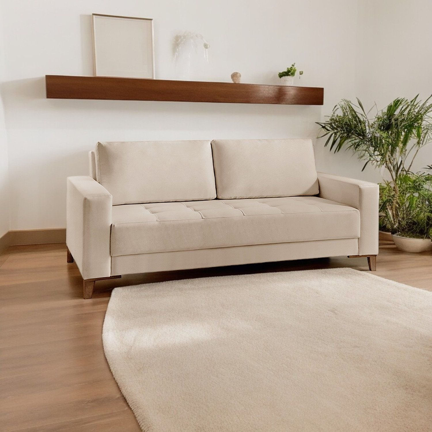 Sofá Para Sala De Estar Fixo 4 Lugares Orion Luxo Bege