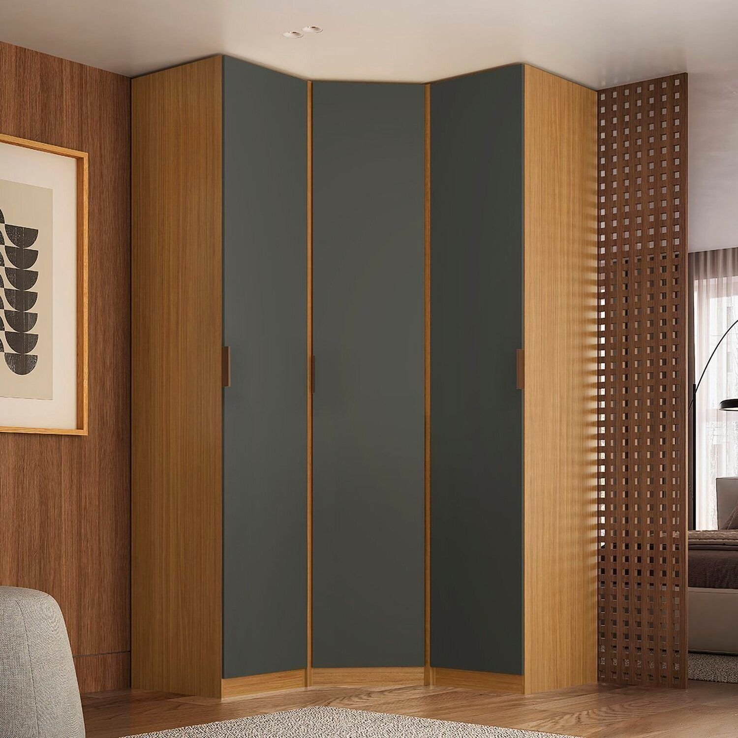 Guarda-roupa De Canto 3 Portas 100% Mdf Altezza Clean Freijó/titânio