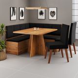 Conjunto Canto Alemão Com Baú Mesa 120x77,5cm Tampo Sem Vidro Com 2 Cadeiras Milão Mel/preto