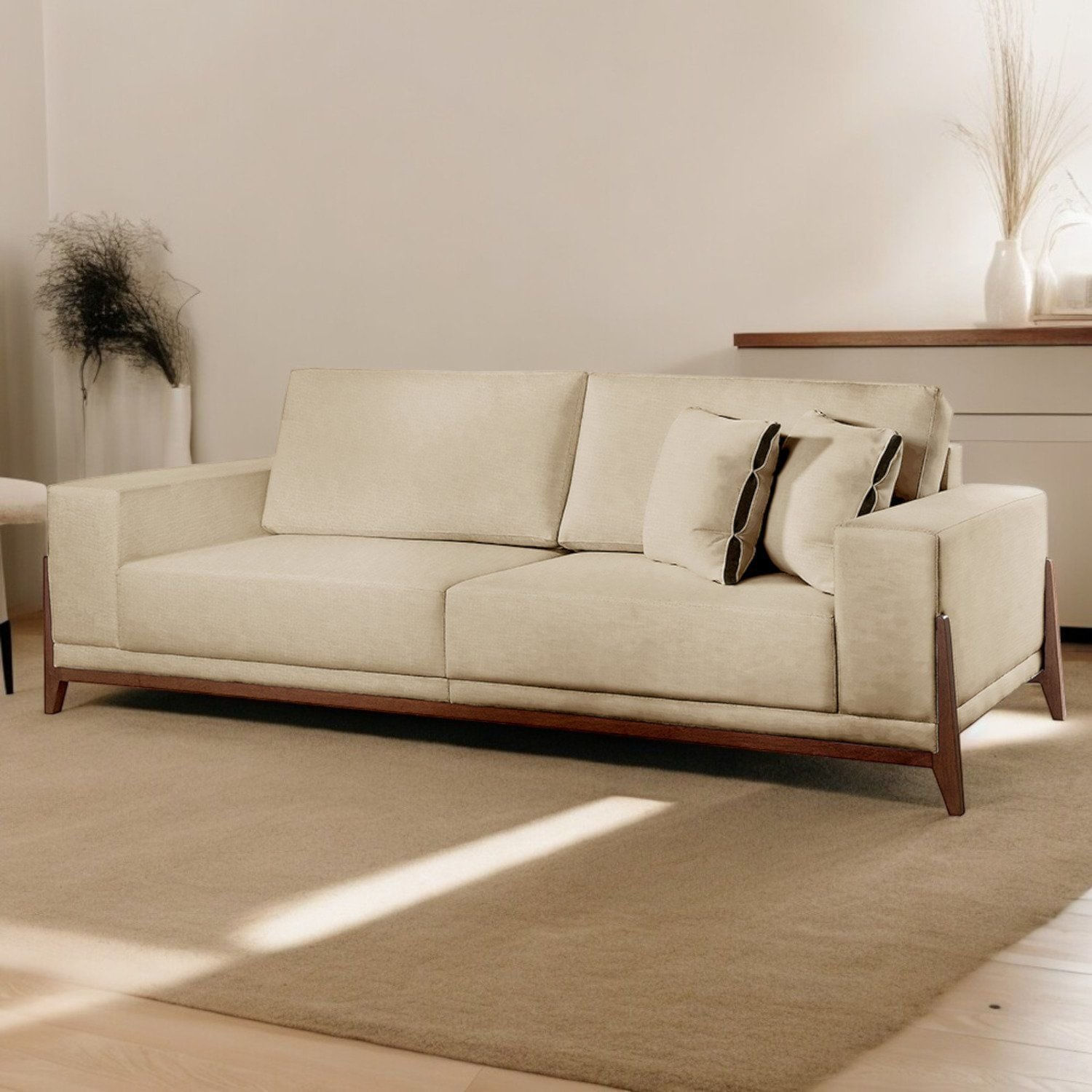 Sofá Para Sala De Estar Fixo 4 Lugares Magnus Luxo Bege