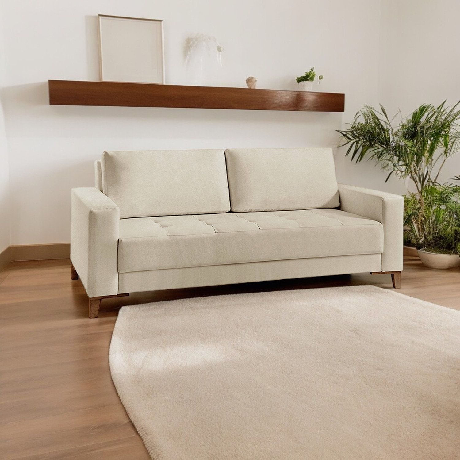 Sofá Para Sala De Estar Fixo 4 Lugares Orion Luxo Bege Claro