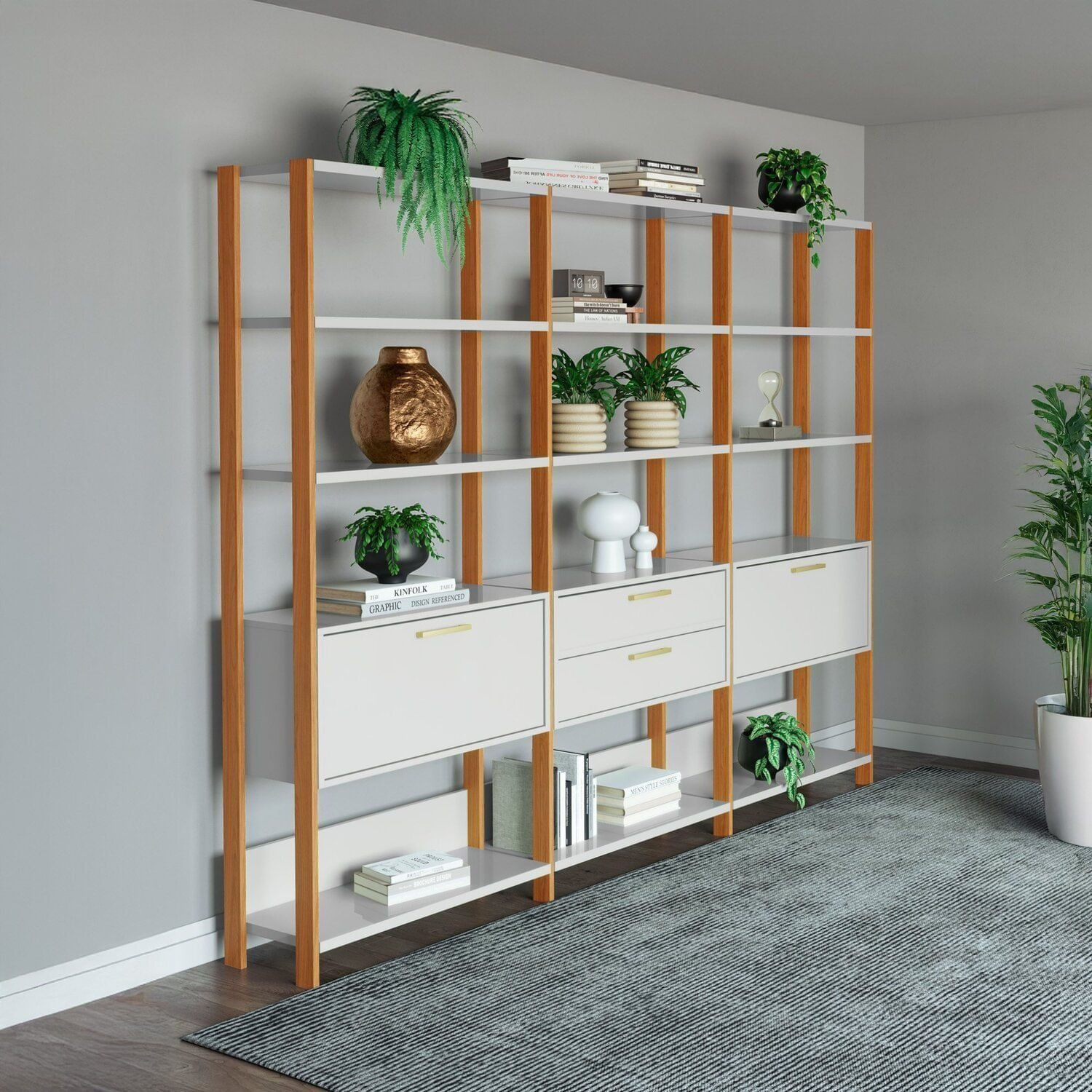 Estantes Para Livros 3 Unidades 100% Mdf Dalla Freijó/off White