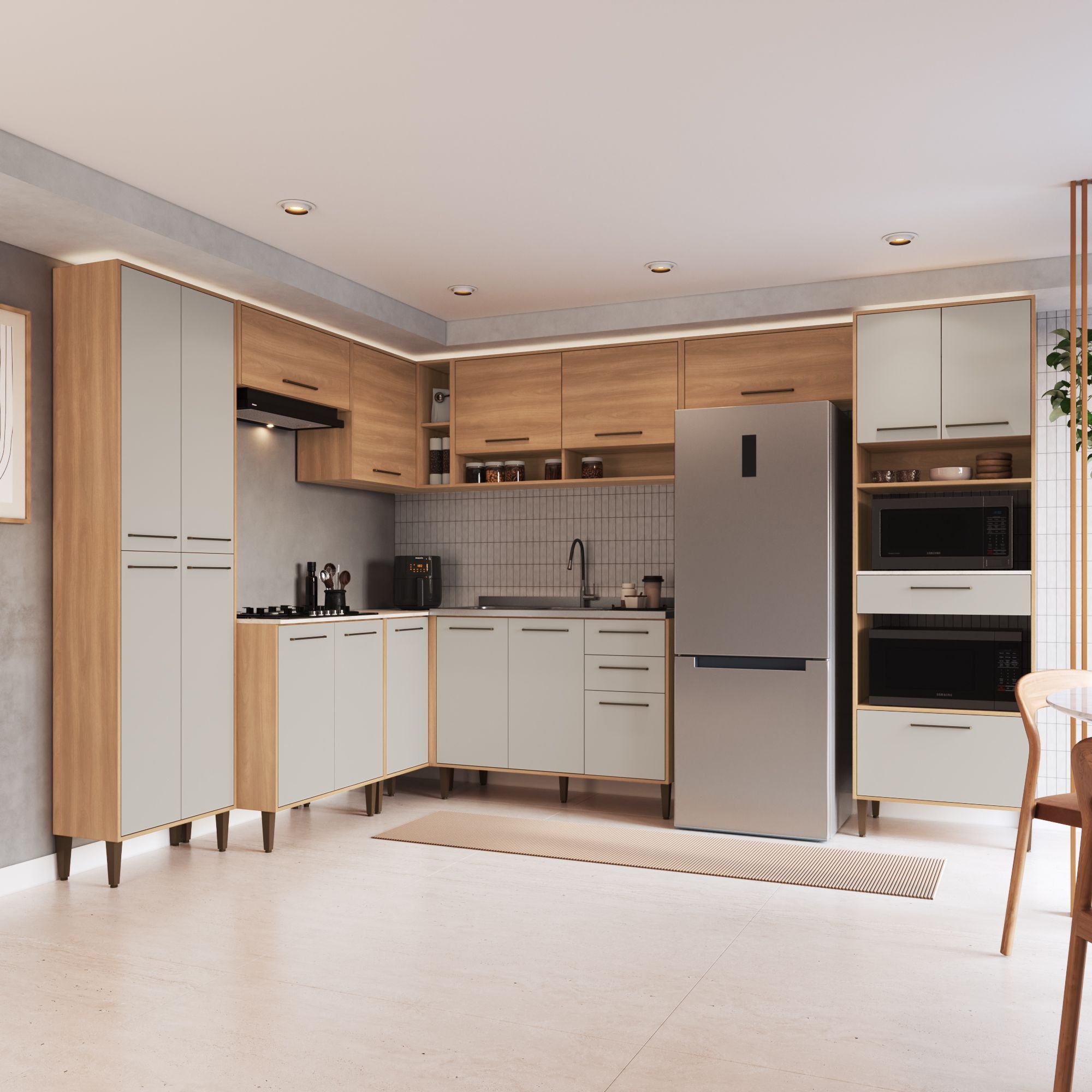 Cozinha Completa 9 Peças Com Torre Quente E Paneleiro Duplo Jade Freijó/arenas