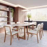 Sala De Jantar Regia 210cm Oval Com 6 Cadeiras Amarilis Madeira/ Offwhite