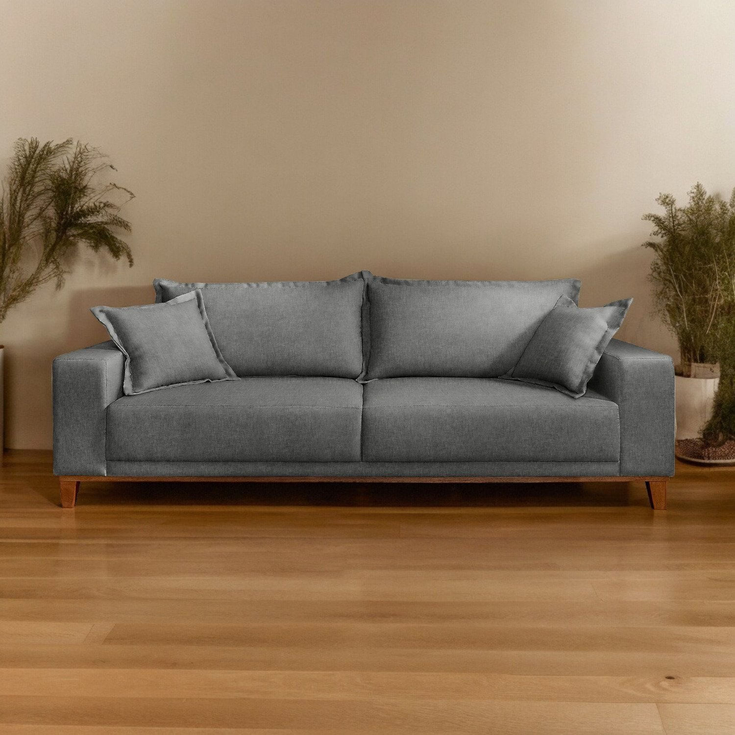 Sofá Para Sala De Estar Fixo 4 Lugares Argos Cinza