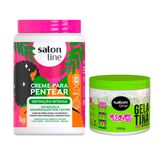 Kit Creme Pentear Definição + Gelatina 550g Salon Line Parar