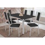 Sala De Jantar Completa Elba Tampo Madeirado C/ Vidro 160cm E 6 Cadeiras Lisboa Cromada/preto - Courano Preto - Kappesberg