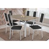 Sala De Jantar Completa Elba Tampo Madeirado C/ Vidro 120cm E 6 Cadeiras Lisboa Cromada/freijo Bronze - Courano Preto - Kappesberg