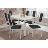 Sala De Jantar Completa Elba Tampo Madeirado C/ Vidro 120cm E 6 Cadeiras Lisboa Cromada/off White - Courano Preto - Kappesberg