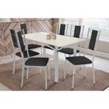 Sala De Jantar Completa Elba Tampo Madeirado C/ Vidro 160cm E 6 Cadeiras Lisboa Cromada/off White - Courano Preto - Kappesberg