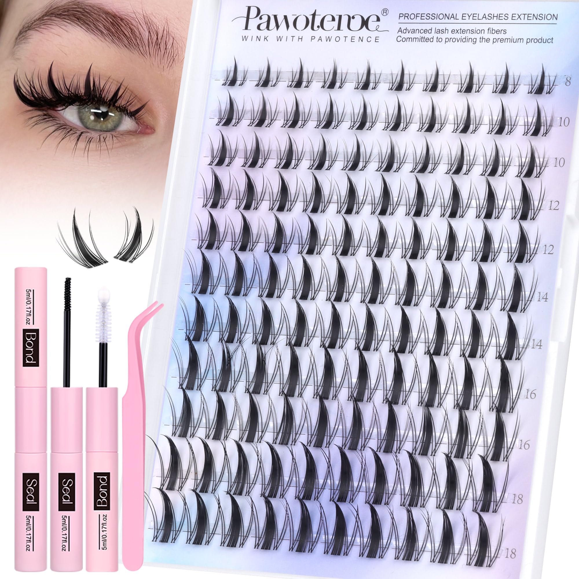 Kit De Agrupamentos De Cílios Pawotence Manga Lash, Extensão De 8-18 Mm