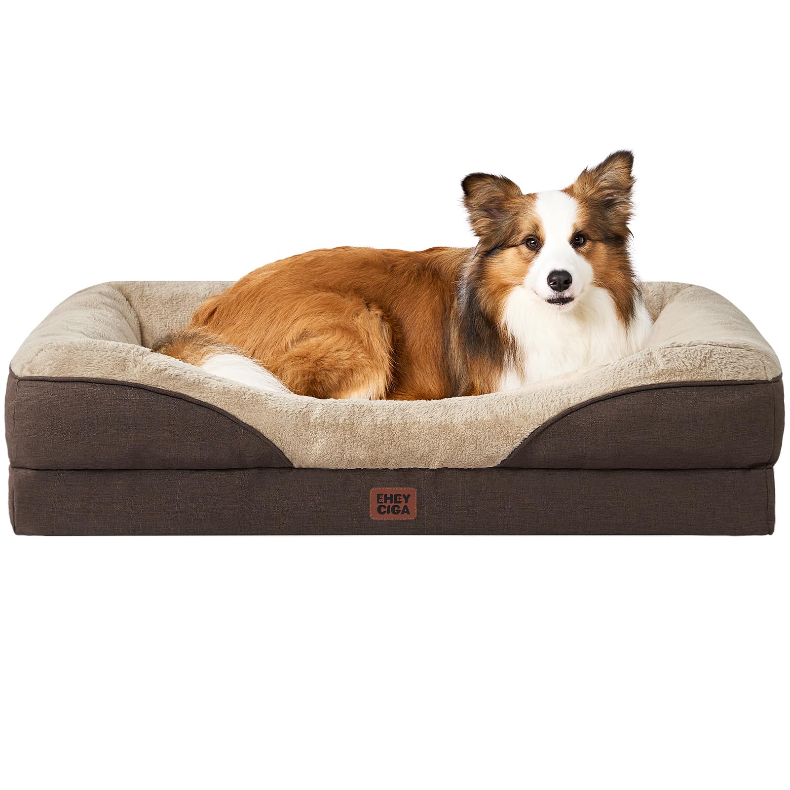 Cama De Cachorro Eheyciga Memory Foam Para Cães Grandes, Impermeável, Marrom