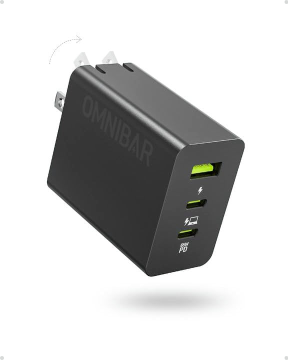 Carregador Omnibar 65w Usb C Pd3.0 Pps De 3 Portas Para Macbook Preto