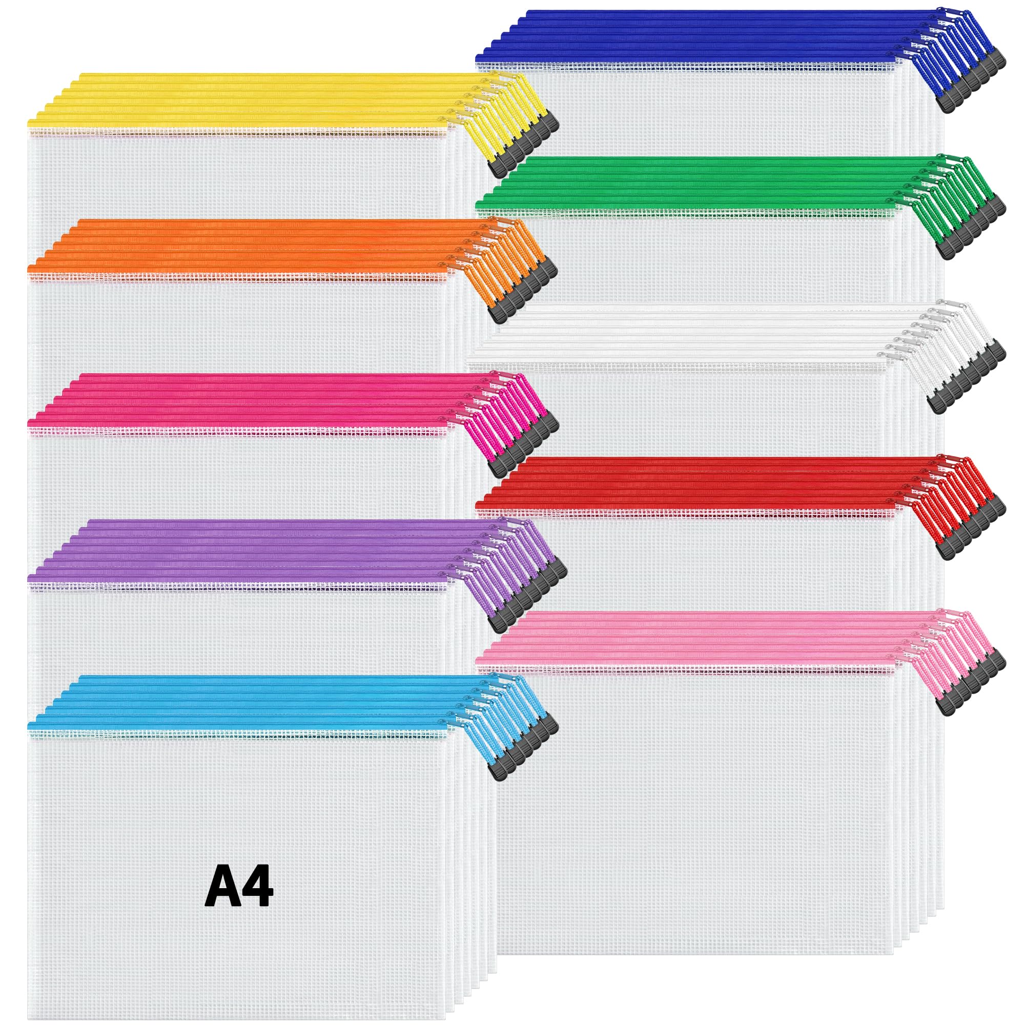 Bolsa De Documentos De Malha Com Zíper, Pacote Com 72 Unidades, Tamanho A4, 10 Cores Jarlink